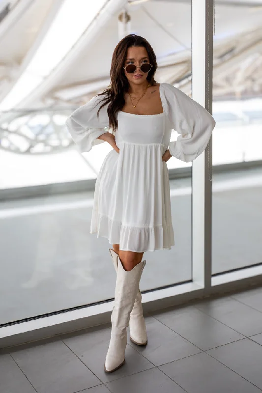 NEW TAYA BABYDOLL MINI DRESS (WHITE) | BEST SELLER Cozy Ruched Mini Dress