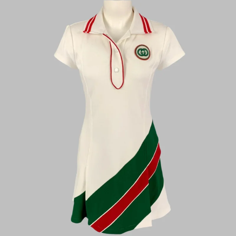 GUCCI Size XS White Green Polyamide Blend Web Stripe Mini Dress Classic Black Mini Dress