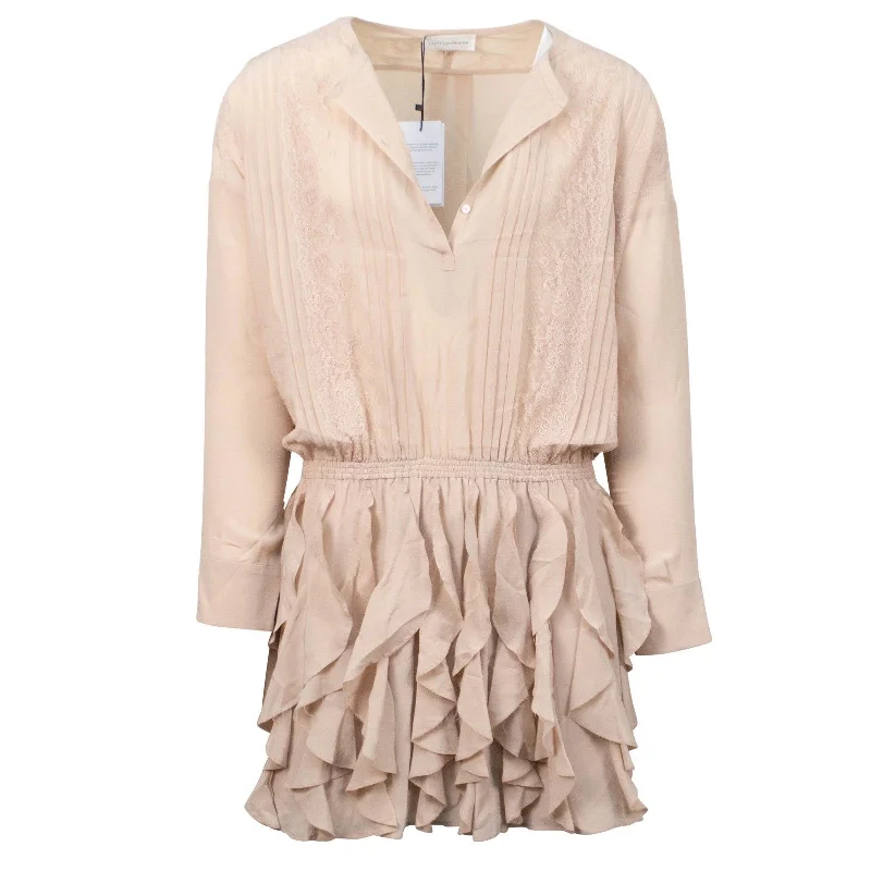 Nude Silk Lace Long Sleeve Dress Tunics Top rated