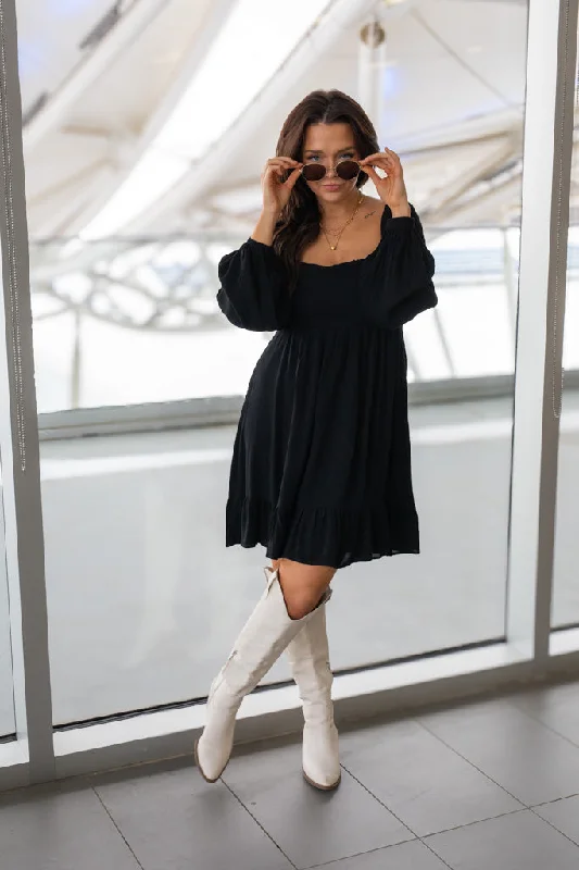 NEW TAYA BABYDOLL MINI DRESS (BLACK) | BEST SELLER Elegant Floral-Print Mini Dress