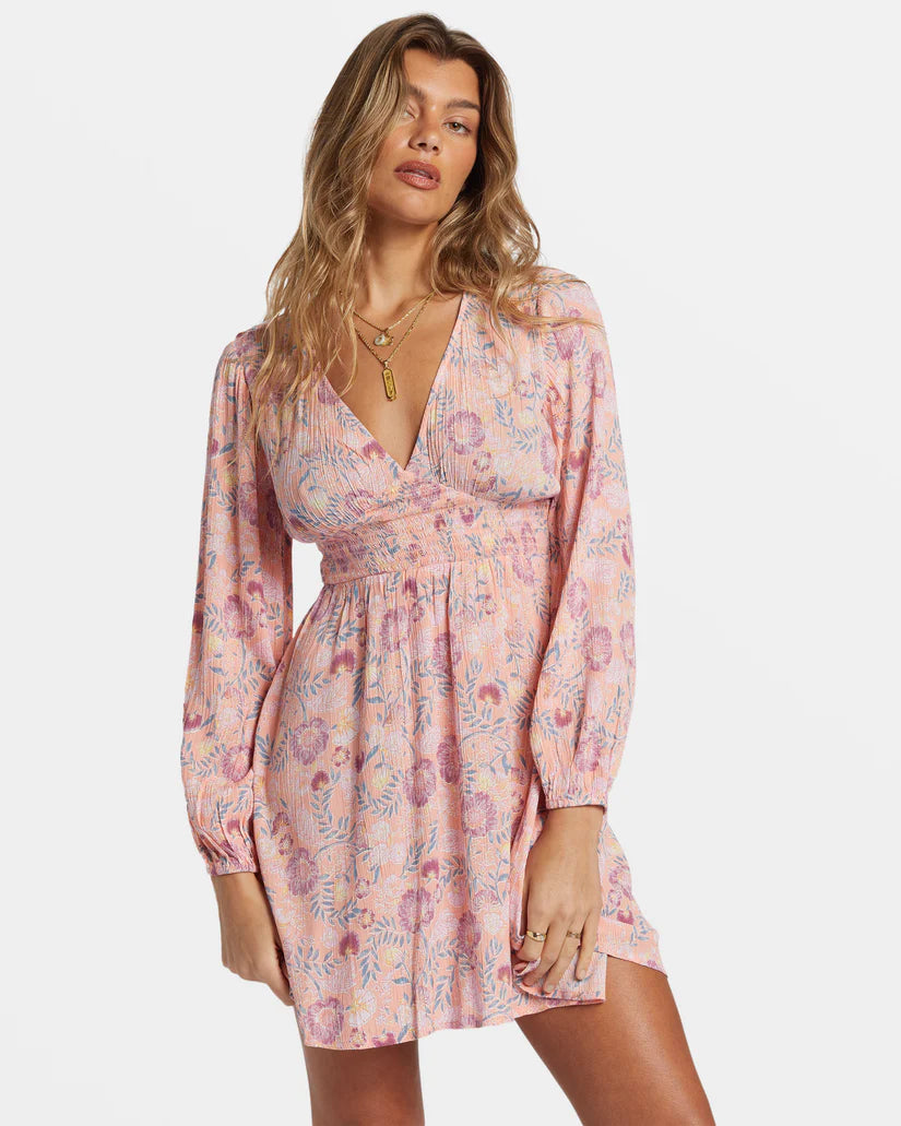 In Ur Dreams Long-Sleeve Mini Dress Peach Paradise Elegant Tulle Mini Dress