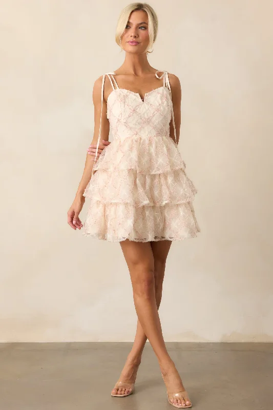 The Garden’s Secret Pink Floral Tiered Mini Dress Trendy Cut-Out Mini Dress