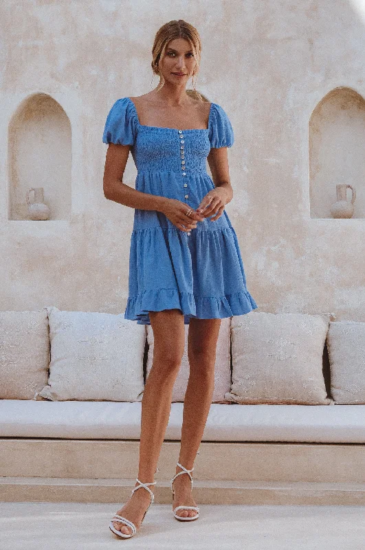 Catalina Smocked Linen Mini Dress Comfortable Off-Shoulder Mini Dress