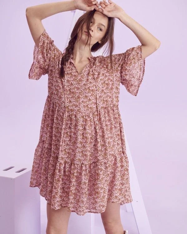 Jade By Jane Plus Size Floral print v-neck mini dress Trendy A-Line Mini Dress