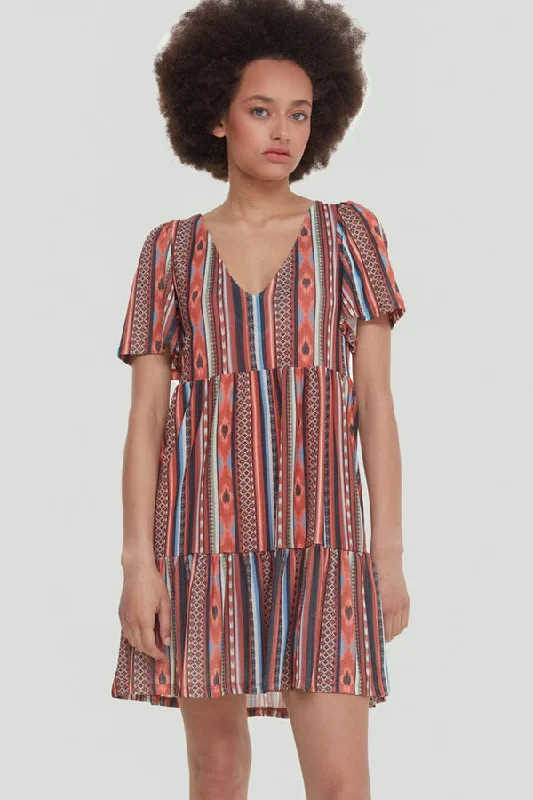 Dex V-Neck Tiered Mini Dress Trendy Mini Dress with Belt