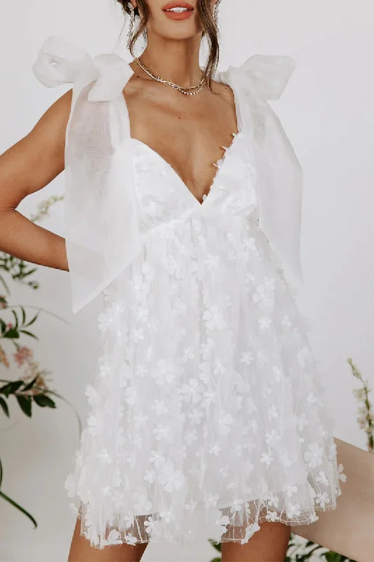 Sweet Solid Frenulum V Neck Mini Dresses Tunics Silk luxurious