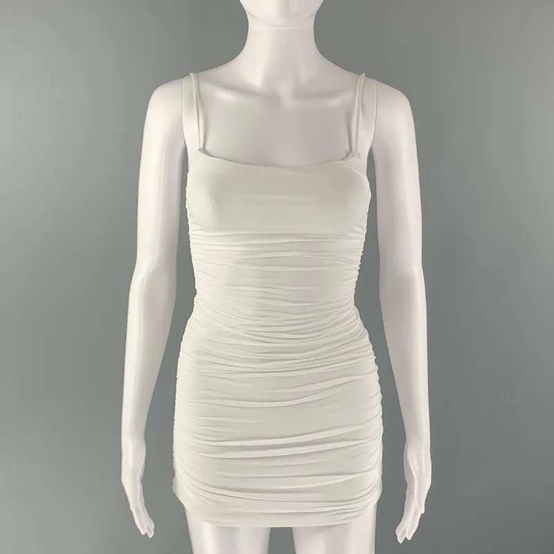 WARDROBE.NYC Size S White Viscose  Elastane Ruched Spaghetti Straps Mini Dress Fashionable A-Line Mini Dress