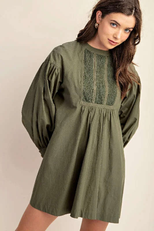 Long sleeve mini dress with lace detail Stylish Button-Down Mini Dress