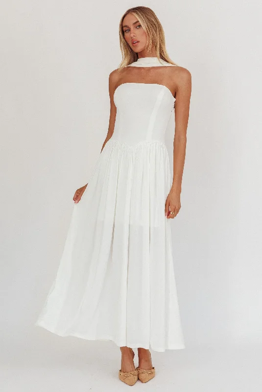 Aurora Midi Dress - White Turtleneck Warm Winter