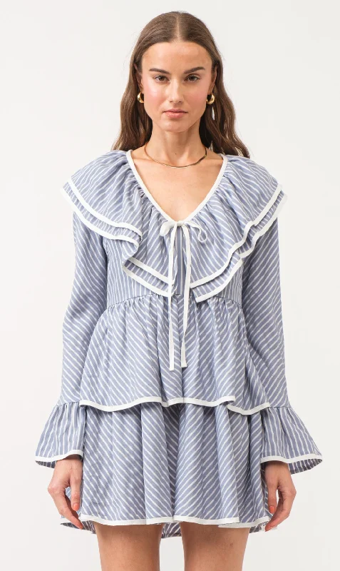 Ellie Striped Collared Mini Dress Cozy Cowl Neck Mini Dress