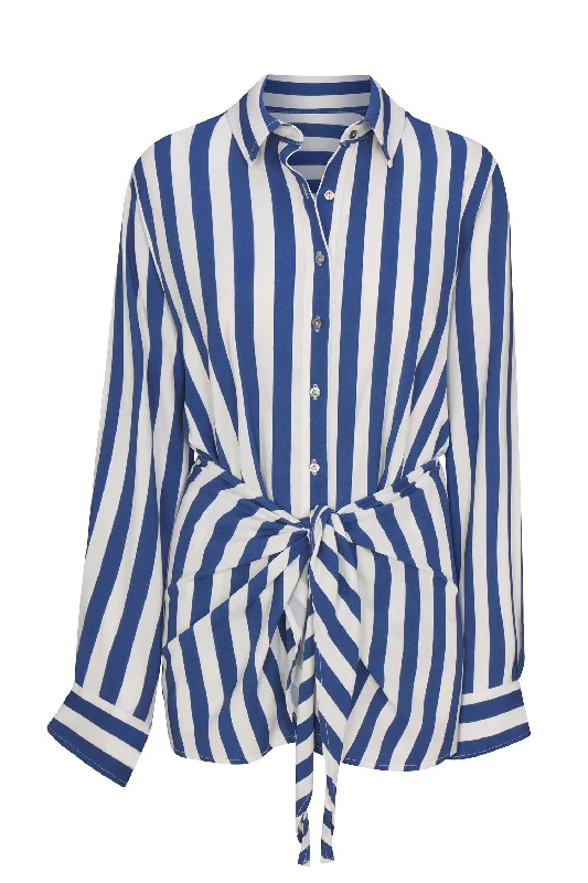 L.A. Button-Down Wrap Mini Dress in Striped Stretch Twill Elegant Mini Dress with Pleats