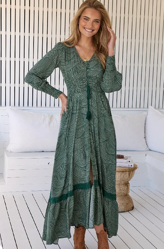Cybele Maxi Dress - Green empire Waist empire