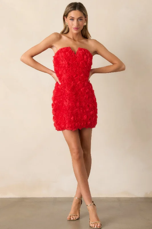 Romantically Entangled Red Mini Dress Fashionable Mini Dress with Slits