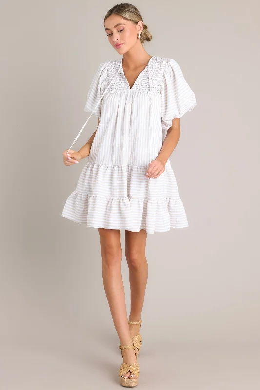 Family Story Taupe Stripe Mini Dress Cozy A-Line Mini Dress
