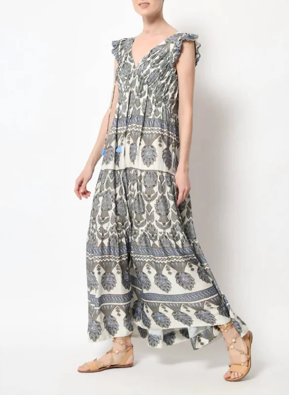 Jacqueline Maxi Dress In Siya Olive Crew Neckline Casual