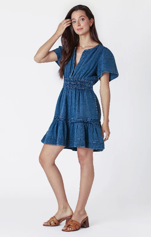 Tiered Denim Effect Mini Dress Classic Casual Mini Dress