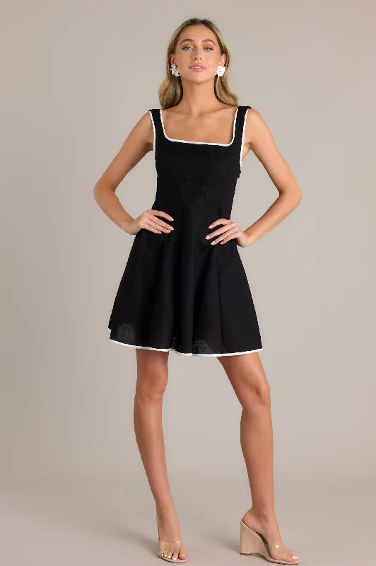 Classic Couture Black Cotton Blend Mini Dress Cozy Ruched Mini Dress
