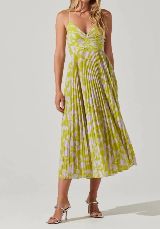 Blythe Floral Midi Dress In Yellow Cowl Neckline Elegant