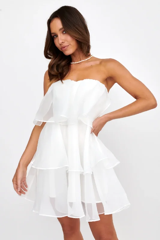 Tiffany Tiered Mini Dress - White Trendy Tie-Dye Mini Dress