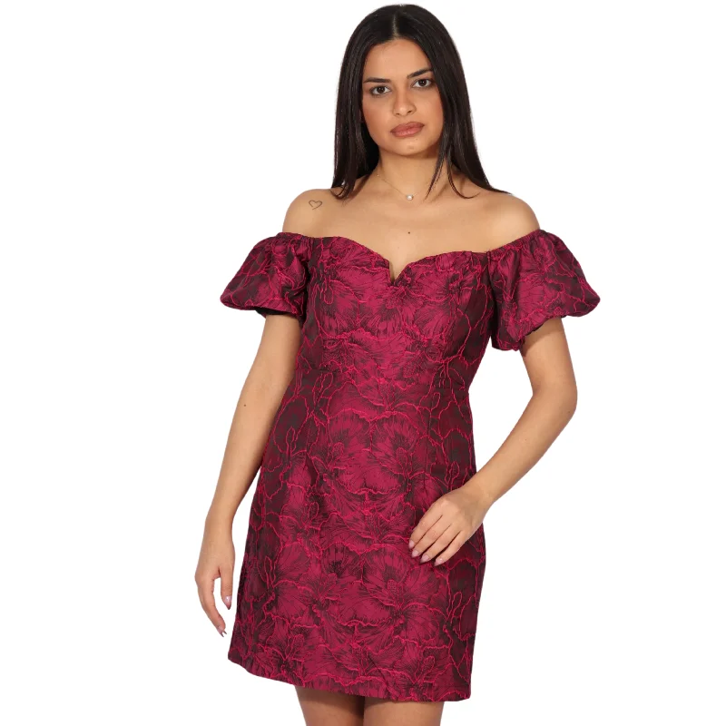 AQUA - Off The Shoulder Floral Print Mini Dress Fashionable Lace Mini Dress