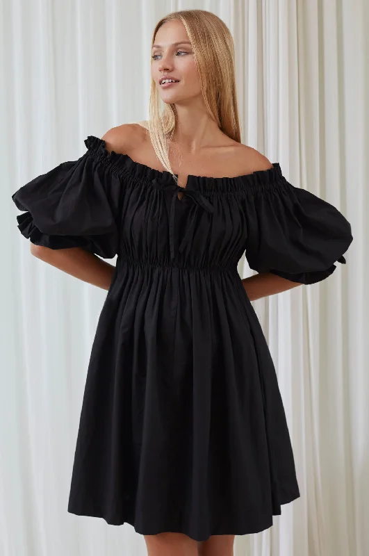 Vacay Off Shoulder Cotton Mini Dress Cozy Cotton Mini Dress