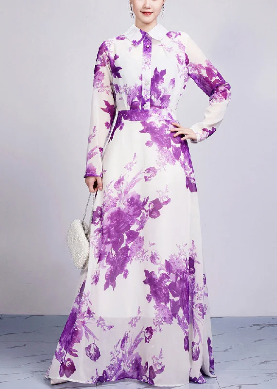 Beautiful Purple Peter Pan Collar Print Chiffon Maxi Dresses Long Sleeve AR1029 Tunics Formal black Beautiful Purple Peter Pan Collar Print Chiffon Maxi Dresses Long Sleeve AR1029 Tunics Formal black