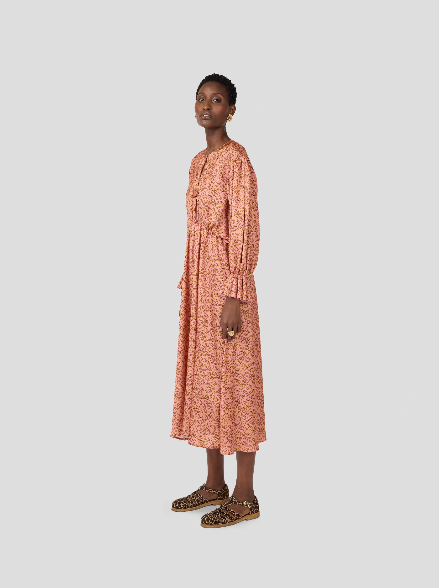 PILI DRESS IN CANYON CLAY MESSY DOTS PRINT Tunics Summer linen