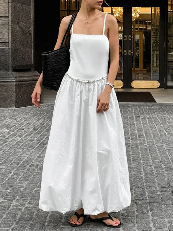 Spaghetti Strap Puffy Maxi White Dress Tunics Ceremony elegant