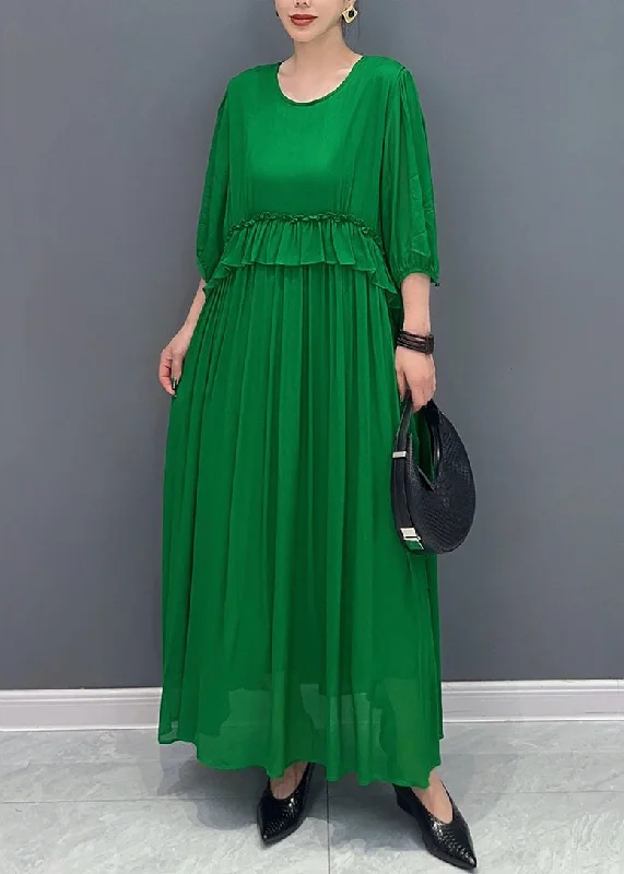 Handmade Green O-Neck Ruffled Wrinkled Vacation Chiffon Maxi Dresses Lantern Sleeve AO1027 Tunics Practical durable Handmade Green O-Neck Ruffled Wrinkled Vacation Chiffon Maxi Dresses Lantern Sleeve AO1027 Tunics Practical durable