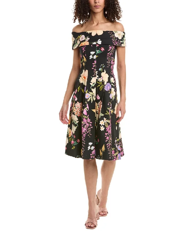 Teri Jon by Rickie Freeman Off The Shoulder A-Line Dress Tunics Bridal satin