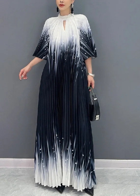 Fitted Black Turtleneck Print Wrinkled Vacation Maxi Dresses Summer AO1032 Tunics Silk luxurious