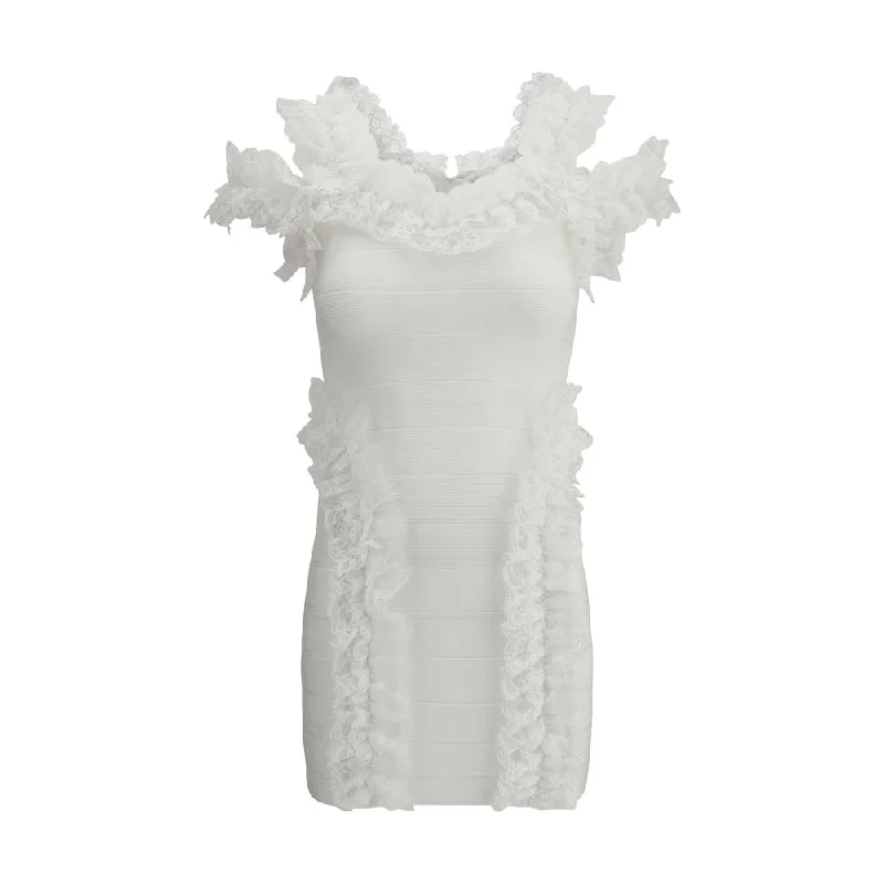 Self-Portrait Knit Ruffle Mini Dress Comfortable Fit-and-Flare Mini Dress