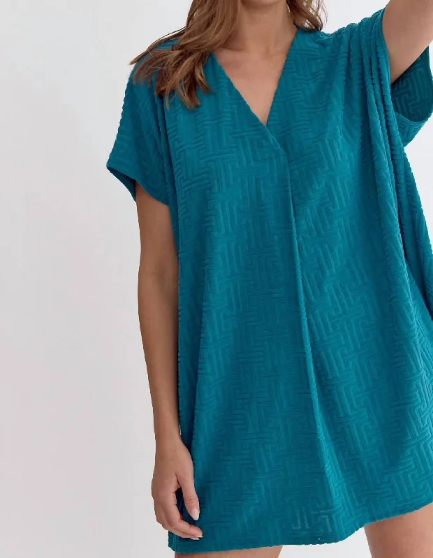 Textured Terry Mini Dress In Ocean Blue Tunics Running lightweight