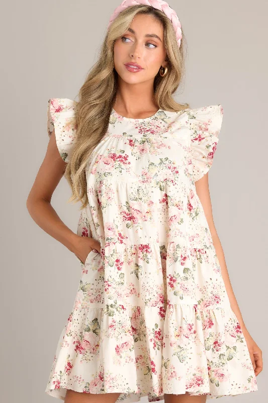 My Serenity Light Pink Flutter Sleeve Mini Dress Casual High-Waist Mini Dress