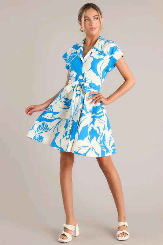 Big Feelings Blue Floral Button Front Mini Dress Elegant Satin Mini Dress
