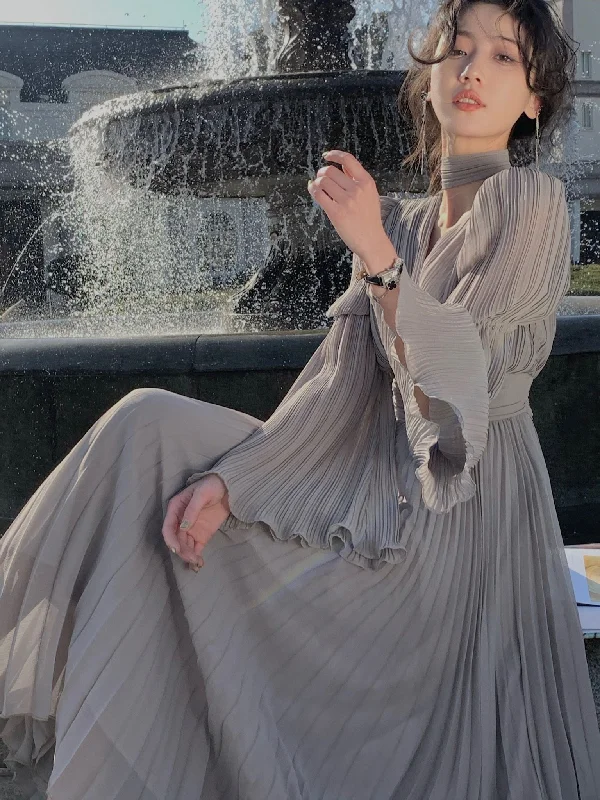 New 2023 Women's French Elegant Ruffle Irregular Long Dress Korean Fashion Fairy Pleated Party Evening One Piece Dress Spring Tunics Versatile all-occasion New 2023 Women's French Elegant Ruffle Irregular Long Dress Korean Fashion Fairy Pleated Party Evening One Piece Dress Spring Tunics Versatile all-occasion
