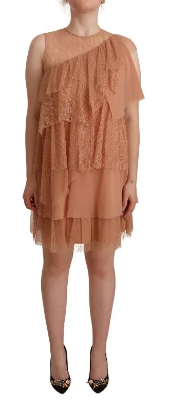 Liu Jo Chic Pink Sleeveless Tiered Mini Dress Trendy Mesh Mini Dress