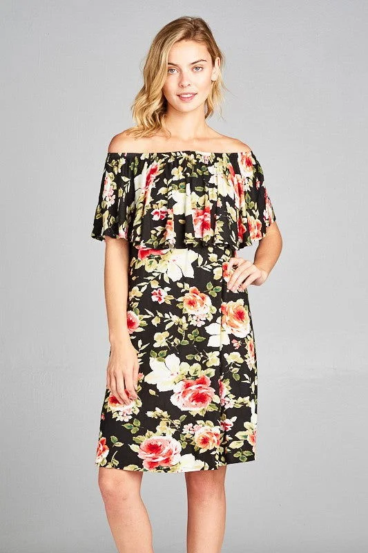 Floral Print Offshoulder Mini Dress Cozy T-Shirt Mini Dress