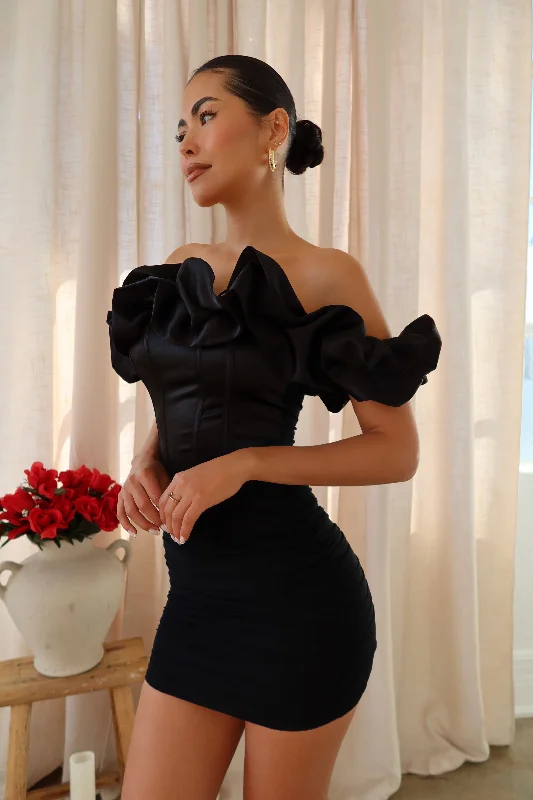 His Valentine Off The Shoulder Mini Dress - Black Classic Black Mini Dress