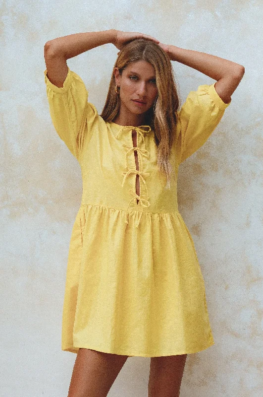 Beatrice Puff Sleeve Linen Mini Dress Fashionable Lace Mini Dress