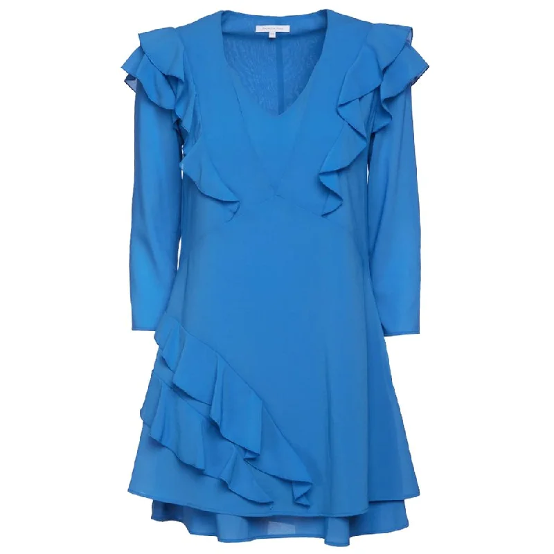 Patrizia Pepe Elegant Light Blue Ruffled Mini Dress Cozy Sweater Mini Dress
