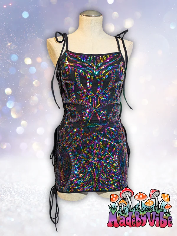 Rainbow Sequin Mini Dress - Ready to Ship Trendy Denim Mini Dress