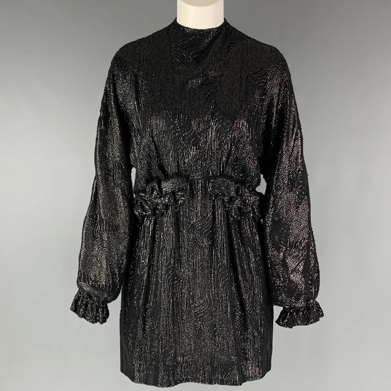 DRIES VAN NOTEN Size 2 Black Viscose Sequined Mini Dress Comfortable Boho Mini Dress