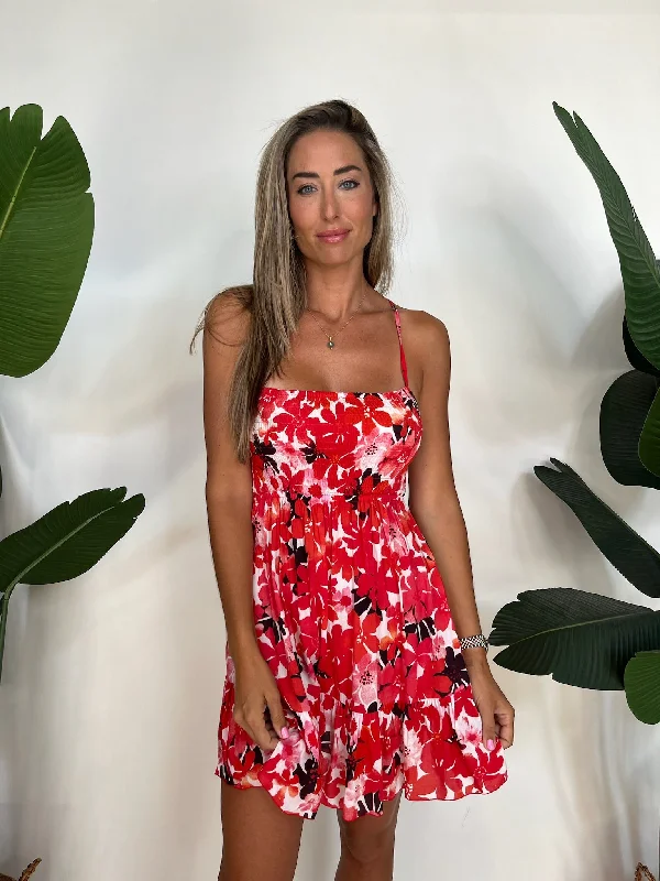Tiare Hawaii Kailani Mini Dress Fiji Red Chic Puff Sleeve Mini Dress