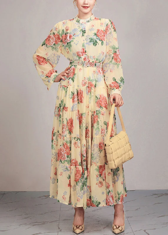Yellow Button Sashes Cotton Long Dress Stand Collar Fall AR1030 Tunics Office stylish Yellow Button Sashes Cotton Long Dress Stand Collar Fall AR1030 Tunics Office stylish