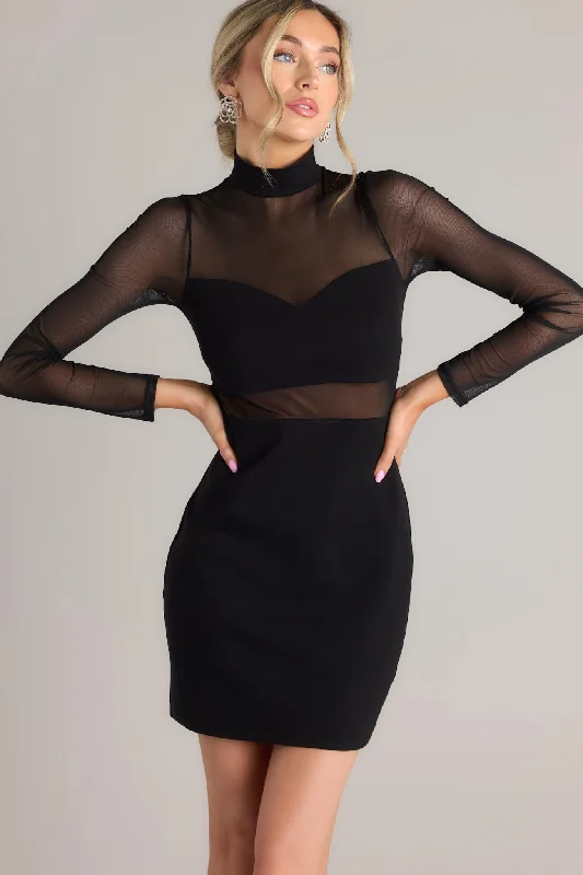 Unveiling My Story Black Mesh Bodycon Mini Dress Fashionable Mini Dress with Pockets