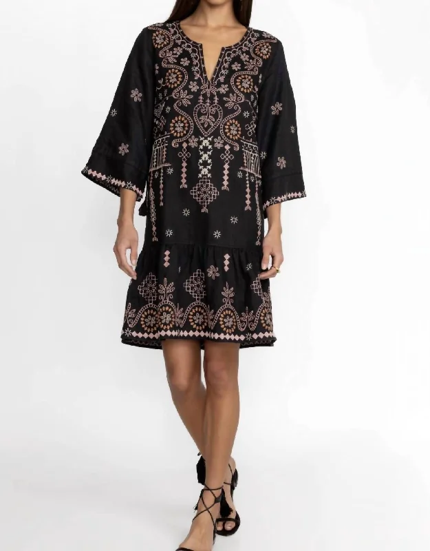 Faye Flounce Dress In Black Tunics Spring floral