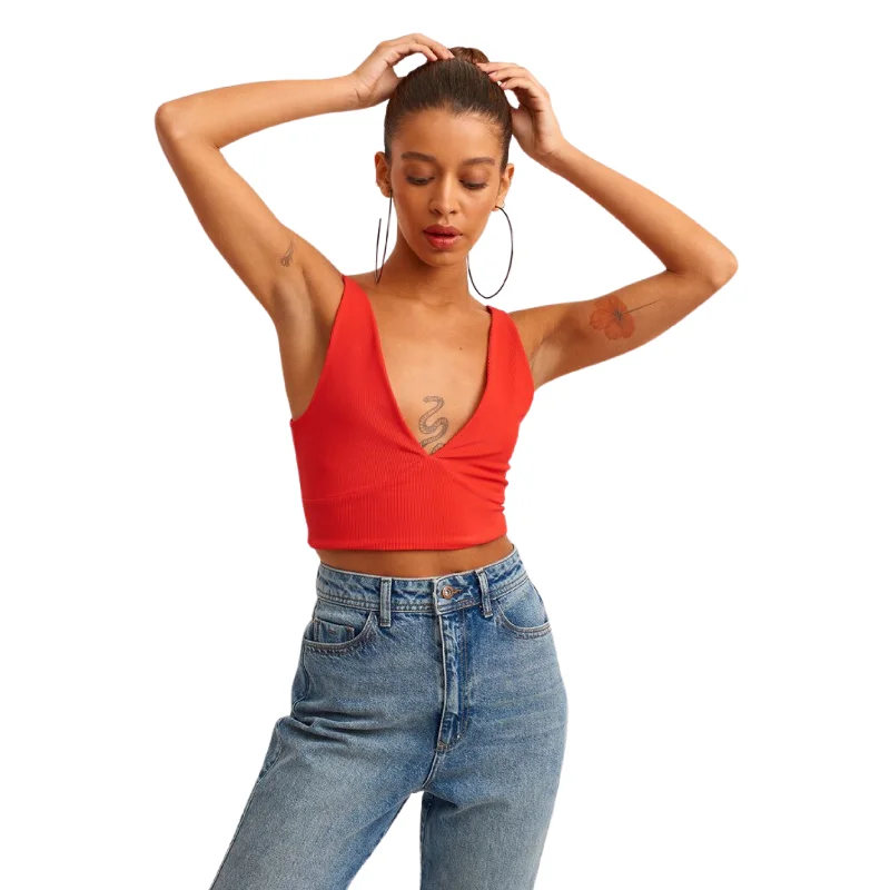 OXXO - Lace Detail Crop Top Front Pockets Side Pockets Patch Pockets