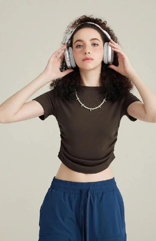 Side Ruched Crop Top Beaded Sequined Faux Fur