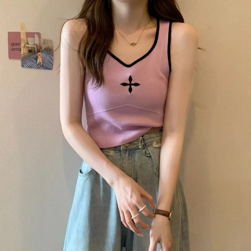 Casual Knitted Crop Top Boxy Fit Fitted Loose